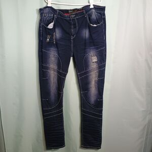 Men’s Dark Wash Distressed Moto Jeans – Slim Fit  Denim Pants size 42/34